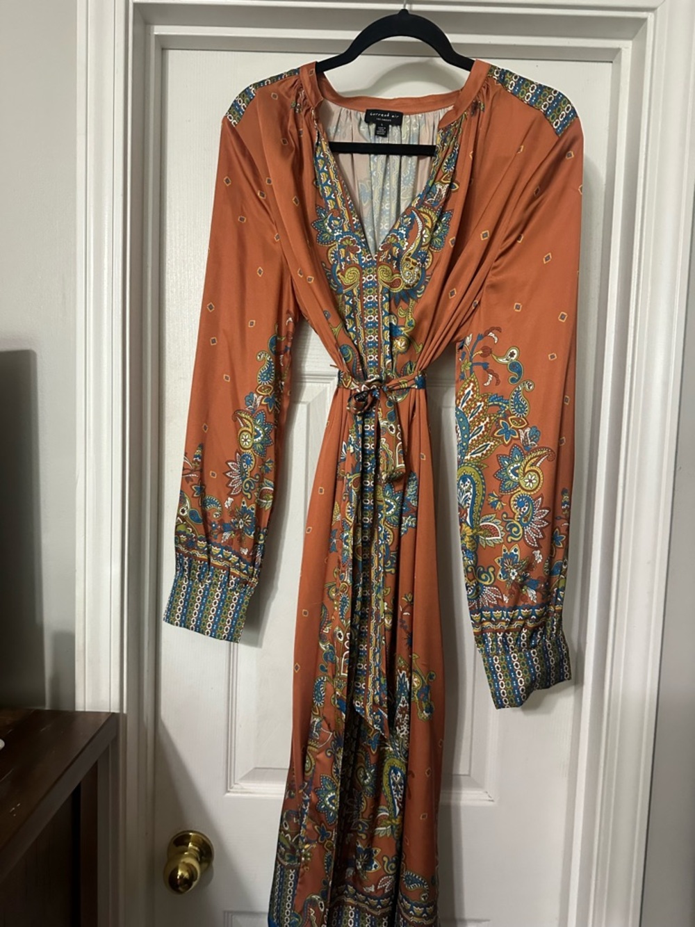 Current Air Burnt Orange Paisley Maxi Dress with Tie
